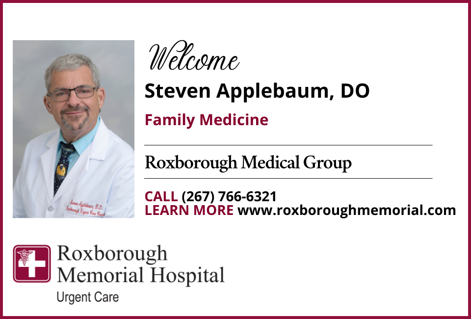 Steven Applebaum, DO, Joins Roxborough Memorial Hospital’s Urgent Care